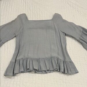 Moon River Slate Grey Square Neck Ruffle Top